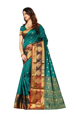   green woven banarasi saree with blouse 2