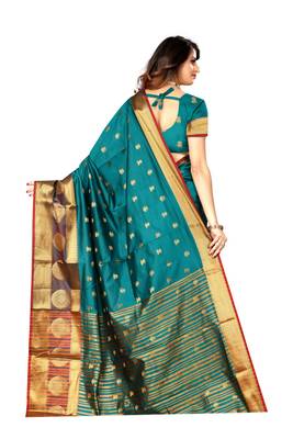   green woven banarasi saree with blouse 3