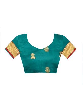  green woven banarasi saree with blouse 4