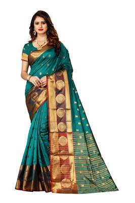   green woven banarasi saree with blouse 5