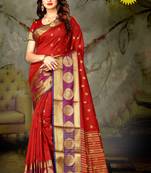 Red woven banarasi saree with blouse