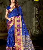 Blue woven banarasi saree with blouse