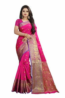  pink woven banarasi saree with blouse 1