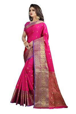  pink woven banarasi saree with blouse 4