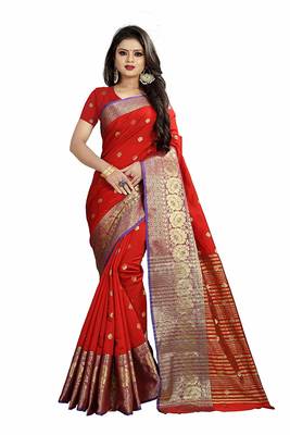 Red woven banarasi saree with blouse 1