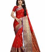 Red woven banarasi saree with blouse