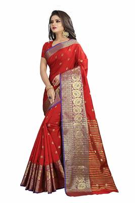 Red woven banarasi saree with blouse 3