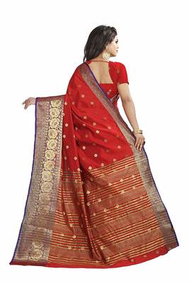 Red woven banarasi saree with blouse 4