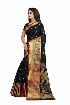   black woven banarasi saree with blouse 4