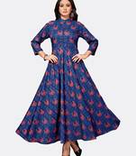 Dark blue printed polyester kurtas and kurtis