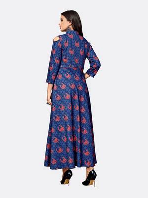 Dark blue printed polyester kurtas and kurtis 2