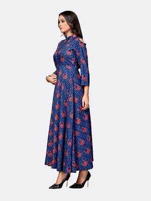 Dark blue printed polyester kurtas and kurtis 3