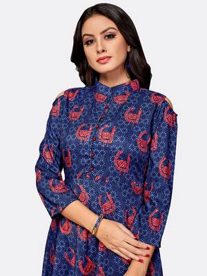 Dark blue printed polyester kurtas and kurtis 4