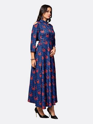 Dark blue printed polyester kurtas and kurtis 5