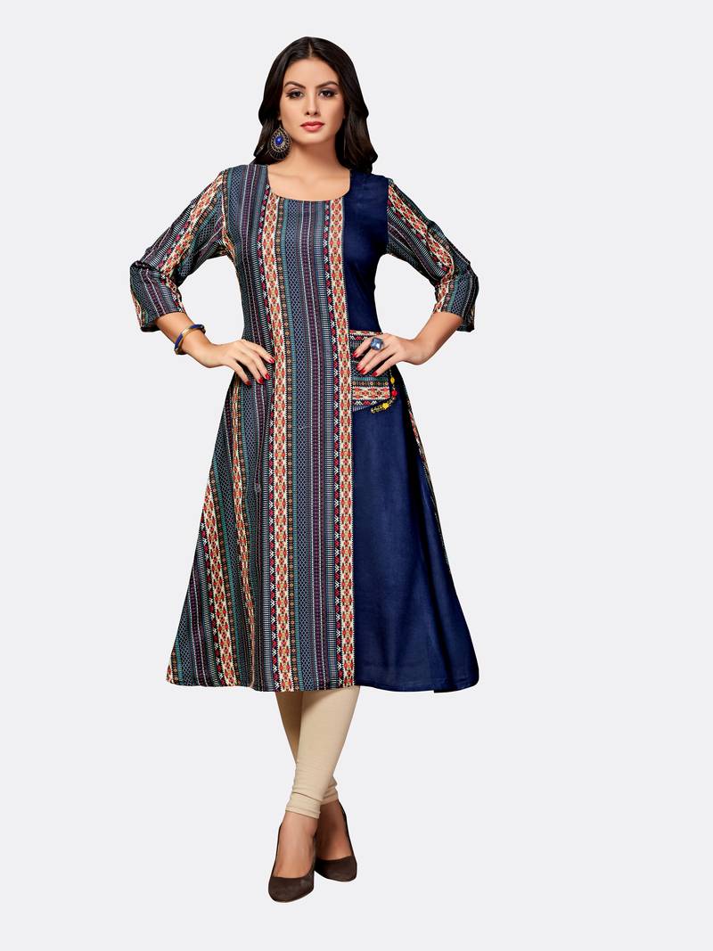 Navy blue embroidered polyester kurtas and kurtis Elevate Women 2965642