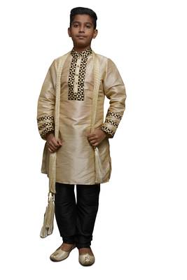 Fawn Embroidered Dupion Silk Boys Kurta Pyjama 1