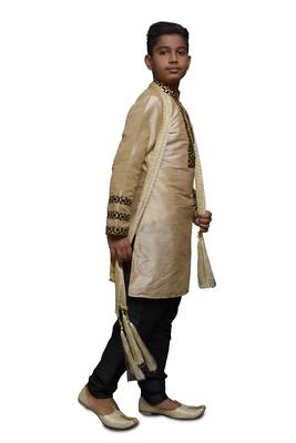 Fawn Embroidered Dupion Silk Boys Kurta Pyjama 2