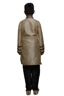 Fawn Embroidered Dupion Silk Boys Kurta Pyjama 4