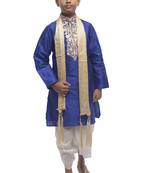 Blue Embroidered Dupion Silk Boys Kurta Pyjama