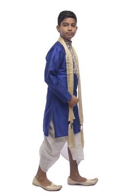Blue Embroidered Dupion Silk Boys Kurta Pyjama 2