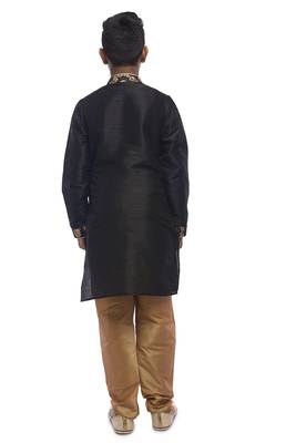 Black Embroidered Dupion Silk Boys Kurta Pyjama 4