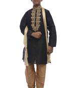 Black Embroidered Dupion Silk Boys Kurta Pyjama