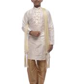 White Embroidered Dupion Silk Boys Kurta Pyjama