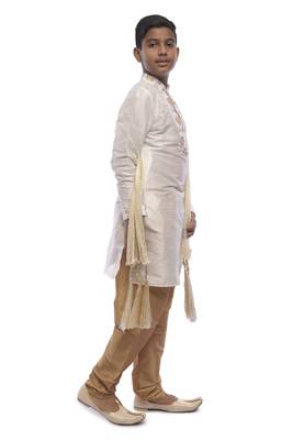 White Embroidered Dupion Silk Boys Kurta Pyjama 2