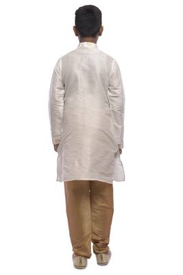 White Embroidered Dupion Silk Boys Kurta Pyjama 4