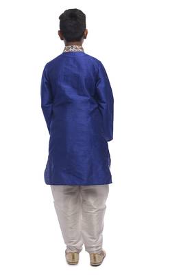 Blue Embroidered Dupion Silk Boys Kurta Pyjama 4