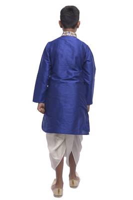 Blue Embroidered Dupion Silk Boys Kurta Pyjama 4