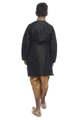 Black Embroidered Dupion Silk Boys Kurta Pyjama 3