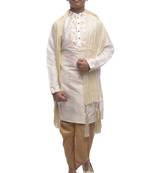 White Embroidered Dupion Silk Boys Kurta Pyjama