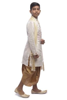 White Embroidered Dupion Silk Boys Kurta Pyjama 2