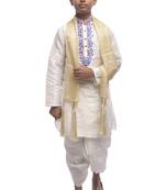 White Embroidered Dupion Silk Boys Kurta Pyjama