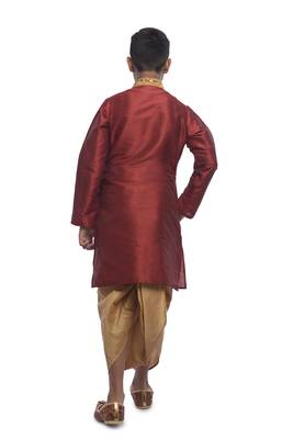 Maroon Embroidered Dupion Silk Boys Kurta Pyjama 4