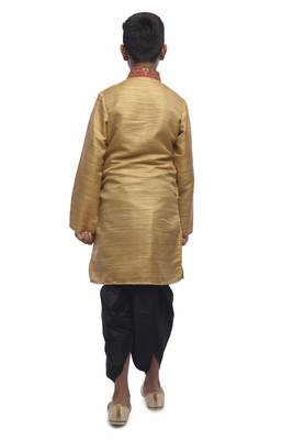 Fawn Embroidered Bhagalpuri Silk Boys Kurta Pyjama 4