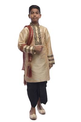 Fawn Embroidered Dupion Silk Boys Kurta Pyjama 1