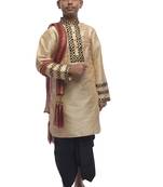 Fawn Embroidered Dupion Silk Boys Kurta Pyjama