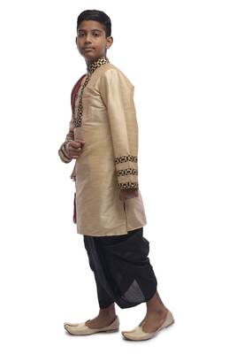 Fawn Embroidered Dupion Silk Boys Kurta Pyjama 3