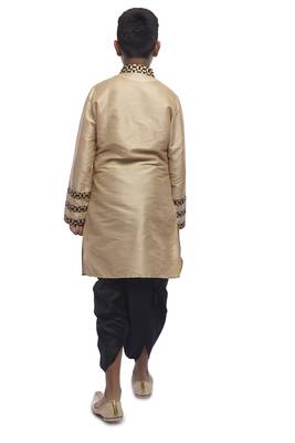 Fawn Embroidered Dupion Silk Boys Kurta Pyjama 4