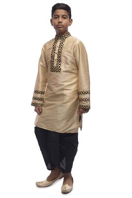 Fawn Embroidered Dupion Silk Boys Kurta Pyjama 5