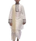 White Embroidered Dupion Silk Boys Kurta Pyjama
