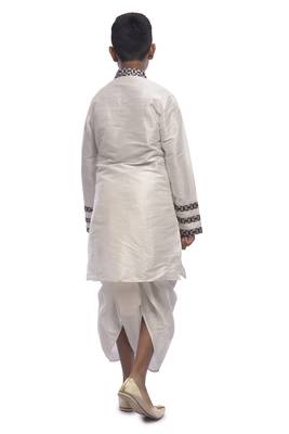 White Embroidered Dupion Silk Boys Kurta Pyjama 4