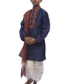 Blue Embroidered Dupion Silk Boys Kurta Pyjama
