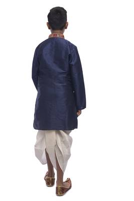 Blue Embroidered Dupion Silk Boys Kurta Pyjama 4