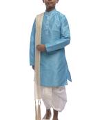 Blue Plain Dupion Silk Boys Kurta Pyjama