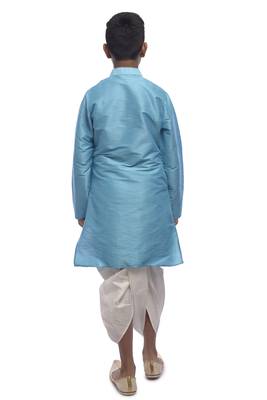 Blue Plain Dupion Silk Boys Kurta Pyjama 4