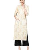 White printed cotton kurta
