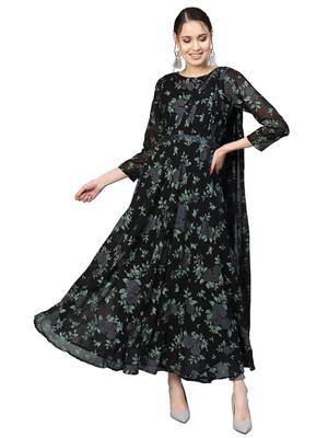 Black printed georgette kurta 1
